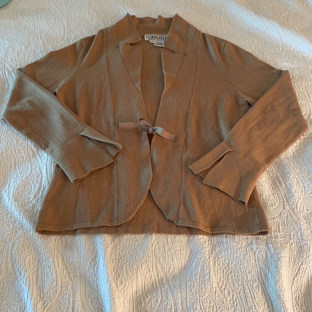 Carlisle Tan Silk/Cashmere Tie Front Cardigan